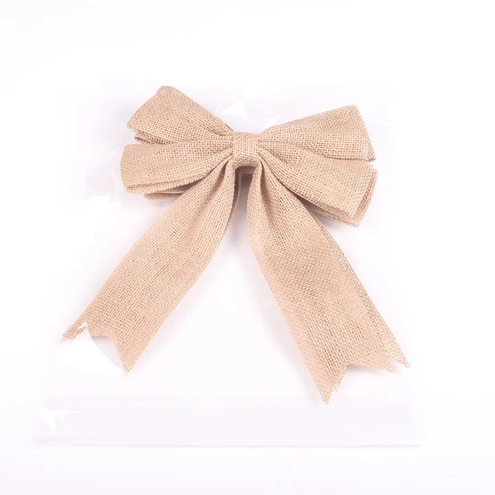 

2Pcs Hessian Jute Bowknot Flaxen Vintage Burlap Christmas Tree Wedding Decoration Portable DIY Home Club Ornament