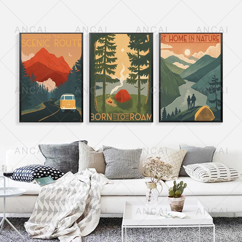 Forest Road Print Mountain Trip Travel Poster Landscape Sunset Sea Wall Art Canvas Painting Pictures For Living Room Decoration