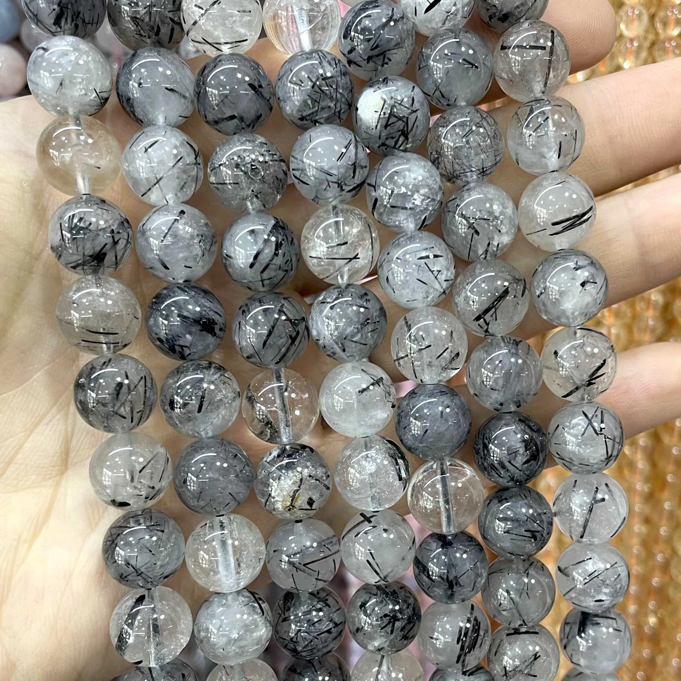 Natural Stone Black Rutilated Quartz Loose Round Beads For Jewelry Making DIY Bracelet Earrings Necklace Accessories 6 8 10MM