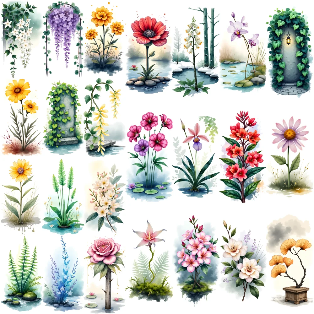 

9pcs Temporary Tattoo Decorative Stickers Watercolor Floral Illustrations Temporary Tattoo Stickers For Ladies Chest Arms