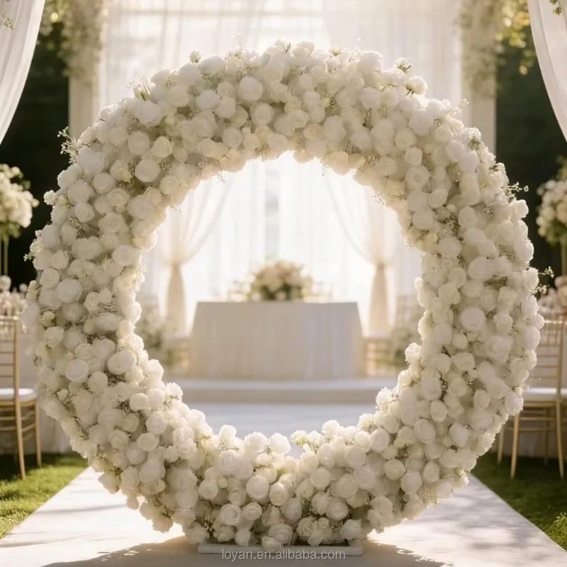 

Floral Valentine's Day Round Wedding Arch with Custom Backdrop and Party Supplies for Holiday Events