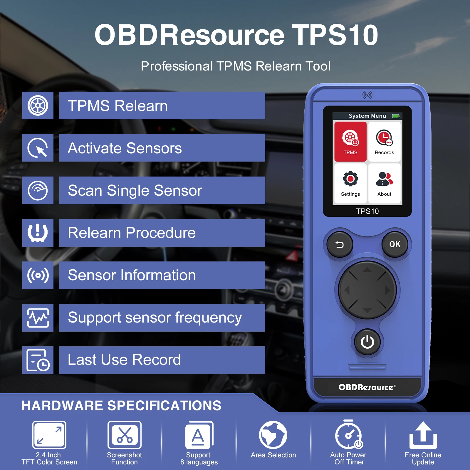 OBDResource-Ferramenta Monitor de Pressão dos Pneus, TPMS Reset Tool, TPS10, apto para BMW, Audi, Ford, Jeep, Mitsubishi, Toyota, Fiat, Acessórios