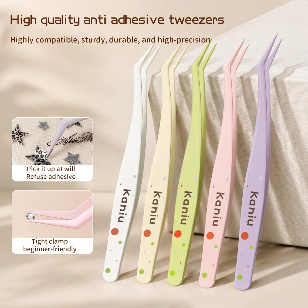 1PC Colors Stainless Steel Curved Stickers Tweezers Bean Tweezers Cartoon Precision Sticker Tweezers High Precision Picking Tool
