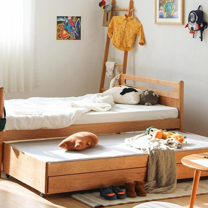 

Cherry wood all solid wood children's bed 1.2 meters Japanese log bunk bed with drawer trailer mother and child bed 1.5m