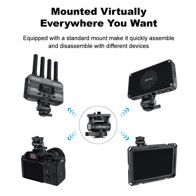 Mini support de montage pour moniteur, tête de trépied avec adaptateur de montage pour chaussure froide, pivotant et inclinable réglable pour lampe de remplissage de Microphone Flash