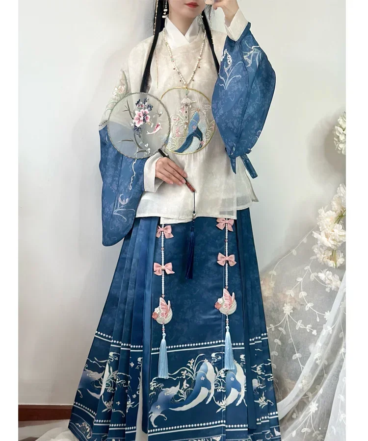 Ming Dynasty Robe Embroidered Pipa Horse Face Skirt With Original Immortal Charm Hanfu Daily Autumn Dress For Women