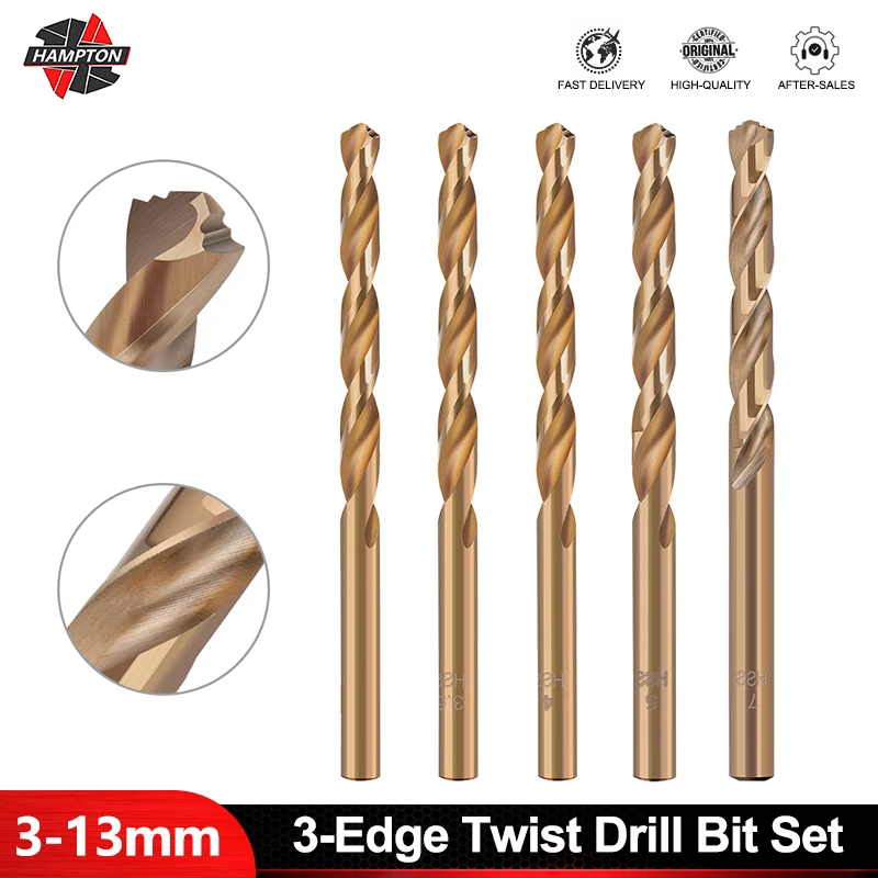 

HAMPTON Twist Drill Bit Set M42 3 Edge HSS Hole Drill 8% High Cobalt Drill Bit for Stainless Steel Wood Metal Drilling