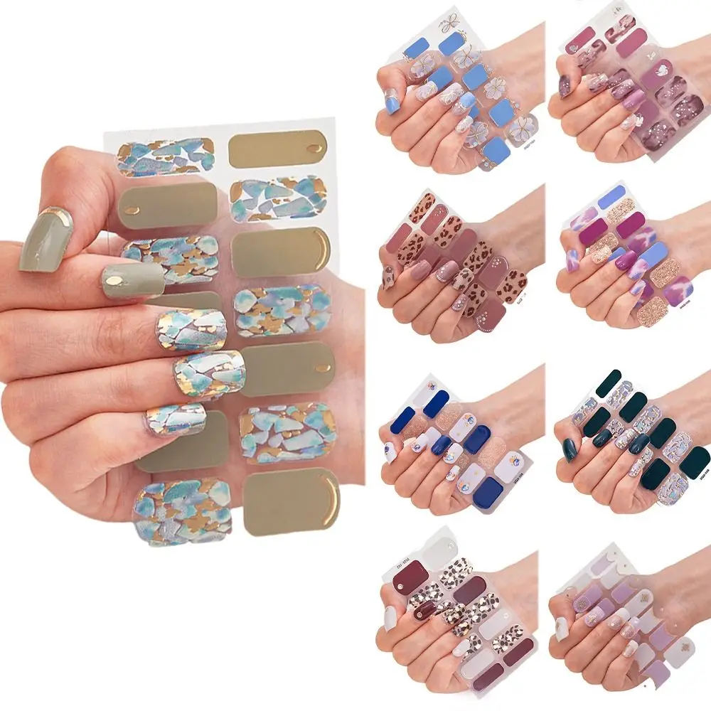 1Sheet/14PCS Bling Gel Nail Stickers Strips Glittering Gel Full Nail Wraps Simple Nail Art Stickers DIY NAil Art Making