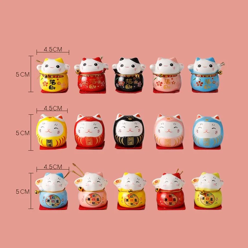 5개 미니 2인치 세라믹 마네키네코 행운의 고양이 피규어 홈 룸 장식 정원 자동차 조각품 인테리어 장식