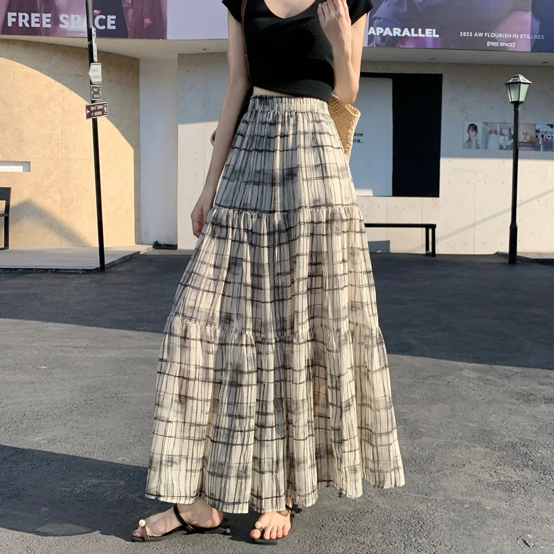 

Elegant Loose Chiffon Half Skirt Women's New Style A-Line Long Skirt Cake Skirt High Waist Polyester Fabric Summer 2026