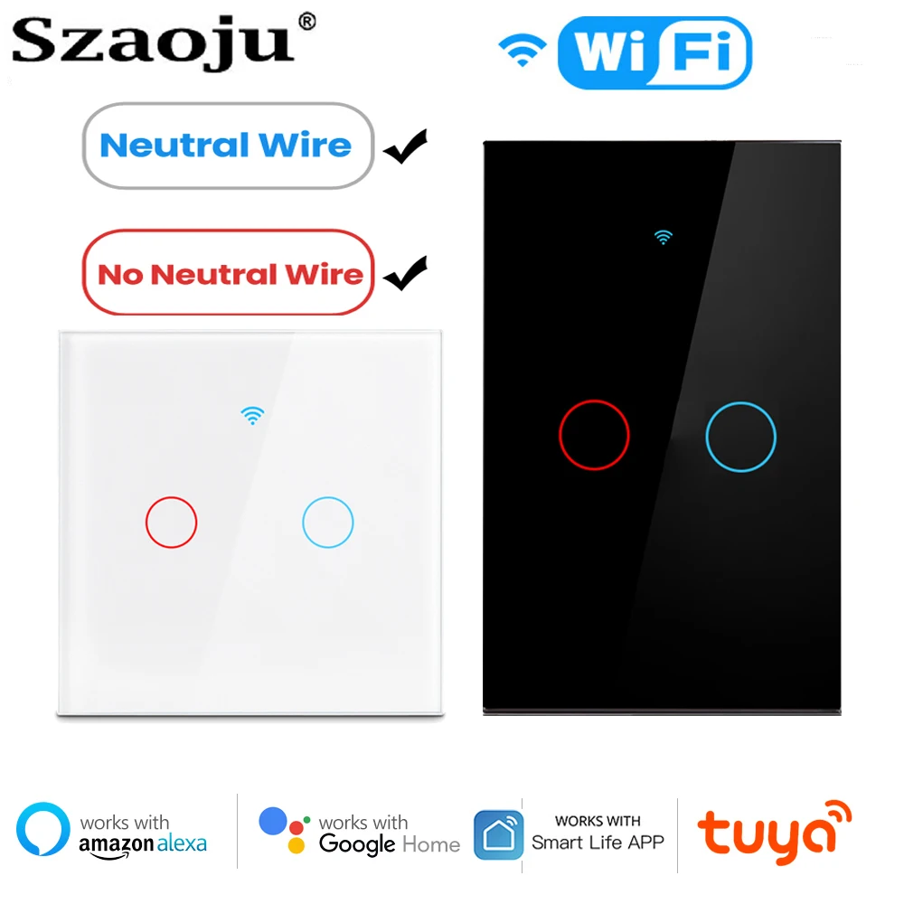 Tuya WiFi Smart Light Switch Smart Home cavo neutro/nessun cavo neutro richiesto interruttore tattile a parete funziona con Alexa Google Home