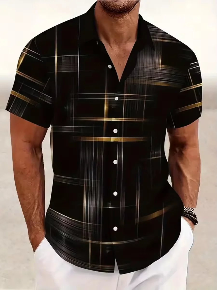 

8 Colors Men's Geometric Grid Short Sleeve Shirt Fashion Casual Outdoor Vacation Clothing 3D Printed Polo Shirt 2025 New Model