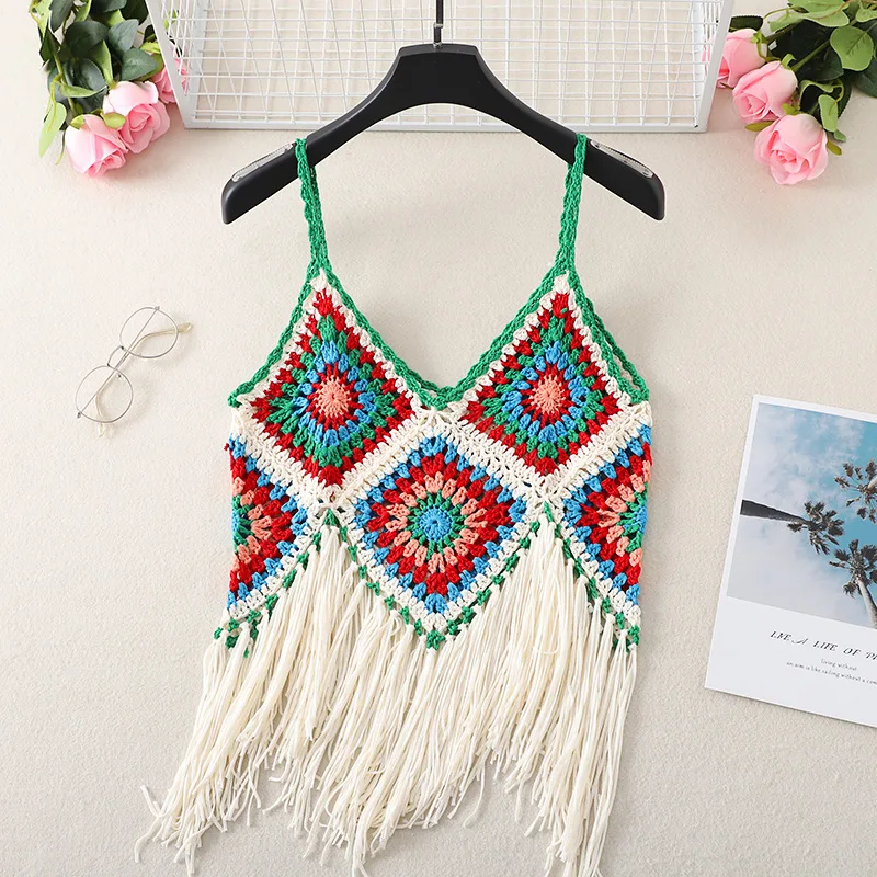 New Hollow Vest for Women Boho Tanktop Bohemian Crop Tops National Style Camisole Lady