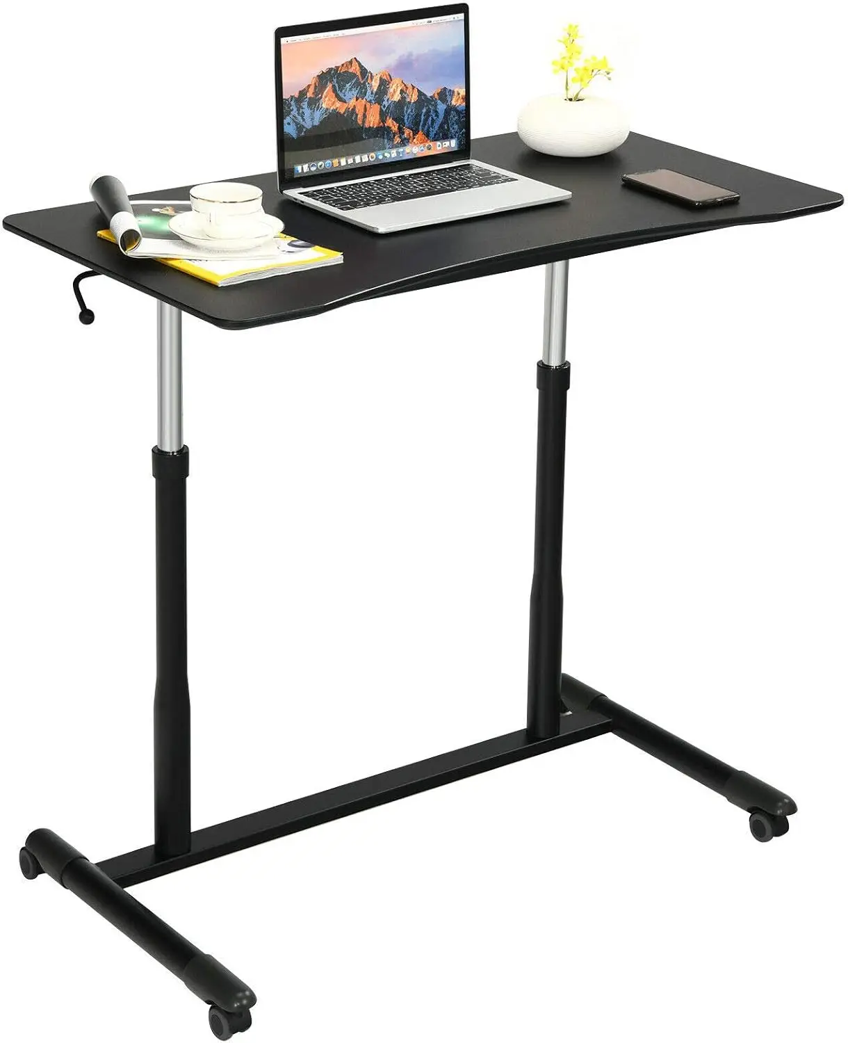 

Mobile Standing Desk Computer Desk, Height Adjustable Stand Up Table with 4 Wheels, Rolling Compact Standing Desk with