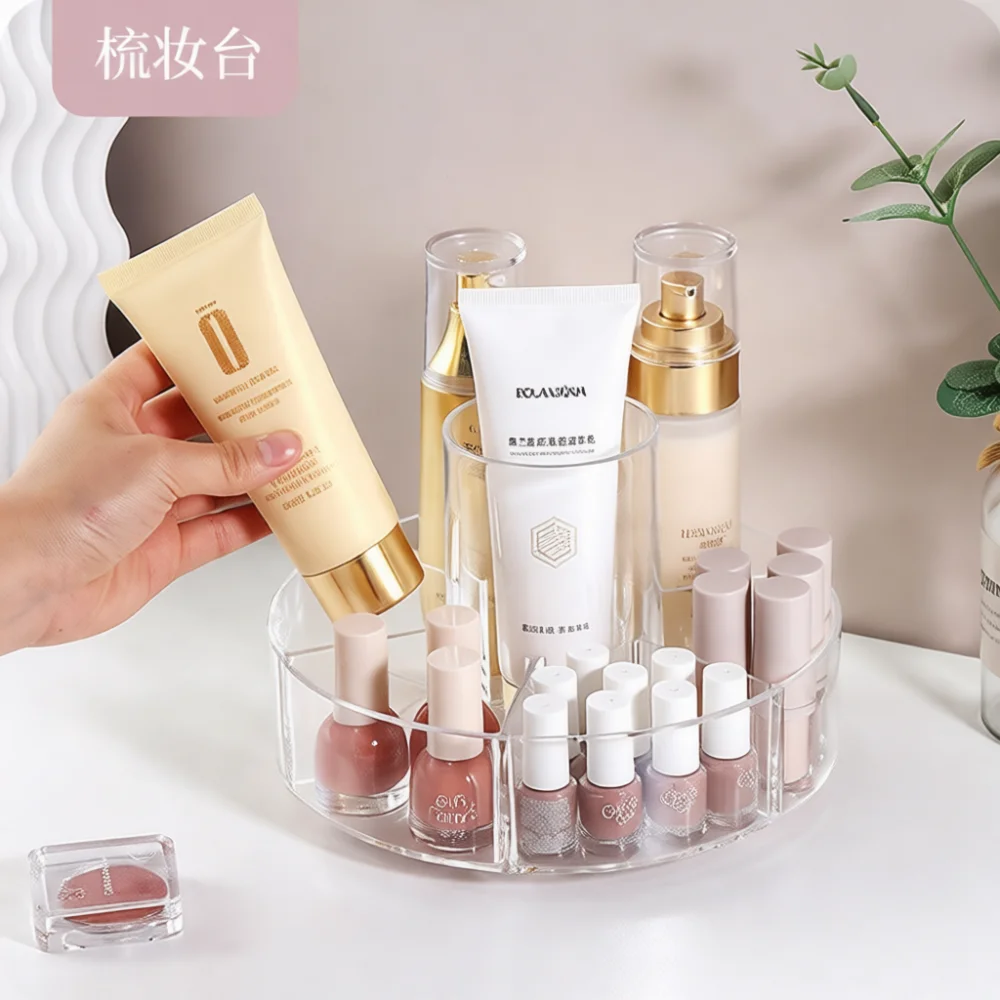 360 Rotating Storage Tray Kitchen Organizer Cosmetic Shelf Bathroom Countertop Spinning Rack Clear Plastic Holder Easy Access