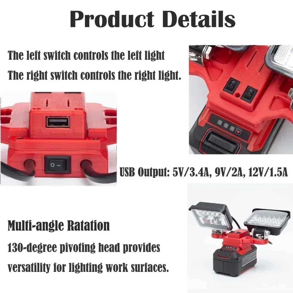 Lampa robocza LED do akumulatorów litowych Ozito 18V Power X-Change, bezprzewodowa, przenośna lampa zewnętrzna (akumulator nie jest dołączony)