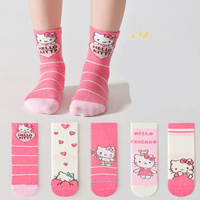 5 Pairs Autumn Children's Socks Cartoon Tube Socks Pink Cat Cotton Socks Boys And Girls Baby Socks S-XL