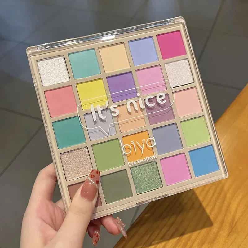 25 グリッドレッドアイシャドウパレットパープルグリッター真珠光沢のあるマットアイシャドウシマーメイクアップ長期的な女性美容アイ化粧品