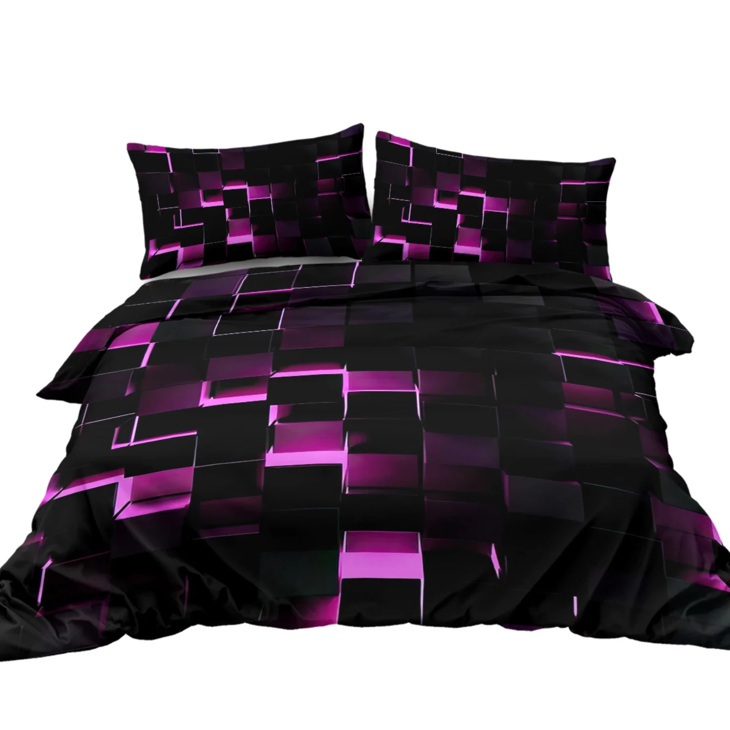 Stylish and Contemporary Geometric Cubes Duvet Cover 3 Piece Set in Modern Rose Pink - Eye-catching Squares Bedding Set with 3D