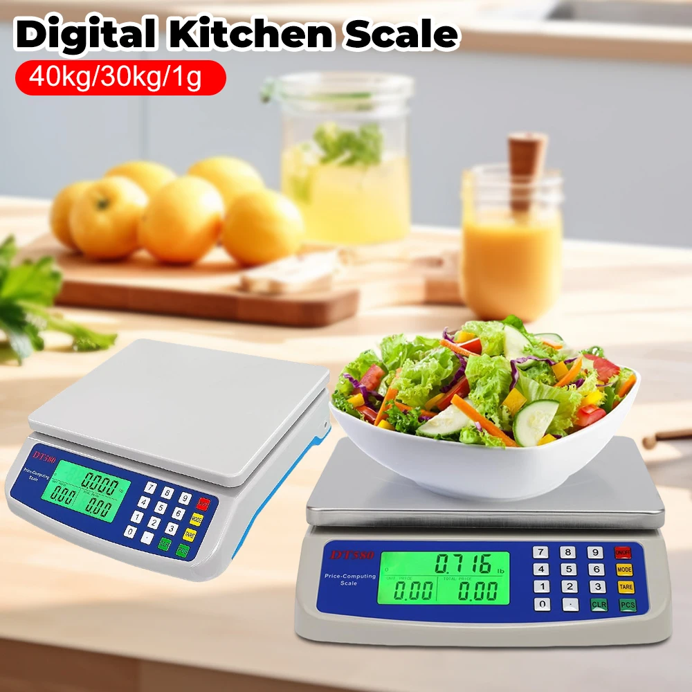 30kg/1g Commercial Food Scale LCD Display Price Computing Scale Multi-Function Stainless Steel Counting Scale for Baking Cooking