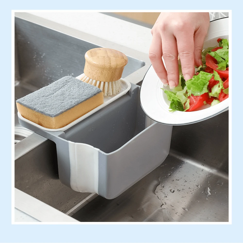 Kitchen Sink Telescopic Draining Basket Suction Foldable Hanging Rack Kitchen Waste Pool Dry and Wet Separation Trash Can