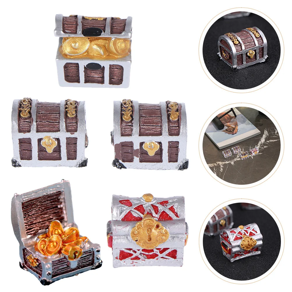 

5Pcs Creative Golden Coin Treasure Chest Decor Fish Tank Resin Craft Safe for Fish Aquarium Ornament Treasure Box Decor