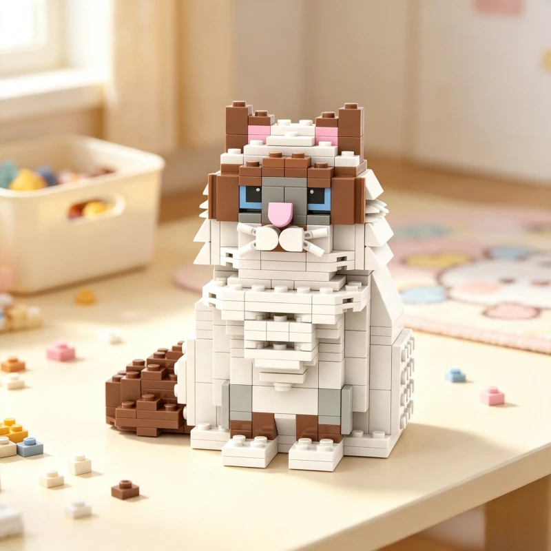 Building Bricks Cat Figure DIY Assemble Display Companion Collectible Desk Shelf Toy For Kids Birthday Christmas Gift