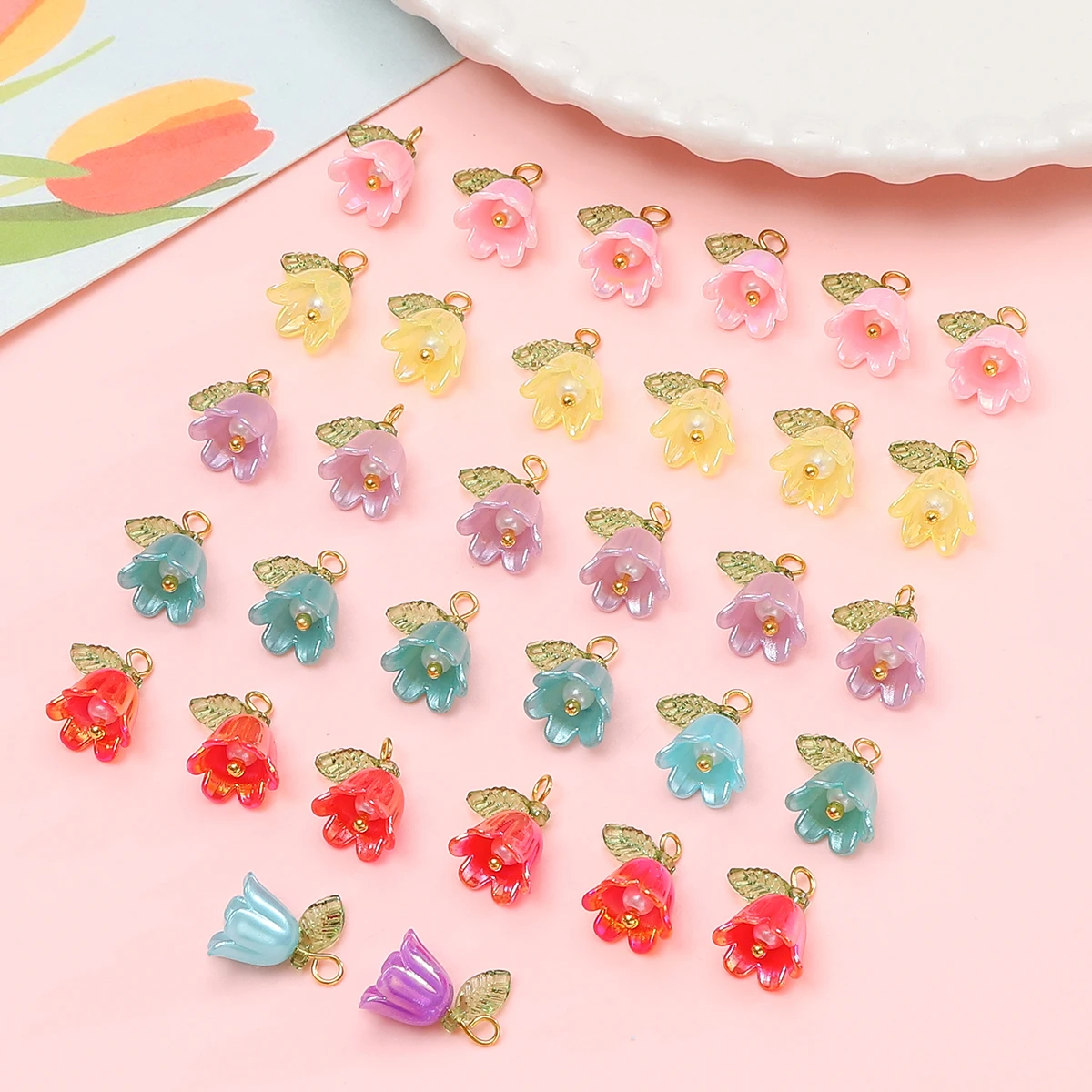 2/10 Pcs 11x14mm 은방울꽃 비즈 쥬얼리에 대 한 다채로운 아크릴 느슨한 구슬 Diy 꽃 매력 펜 던 트 액세서리 만들기