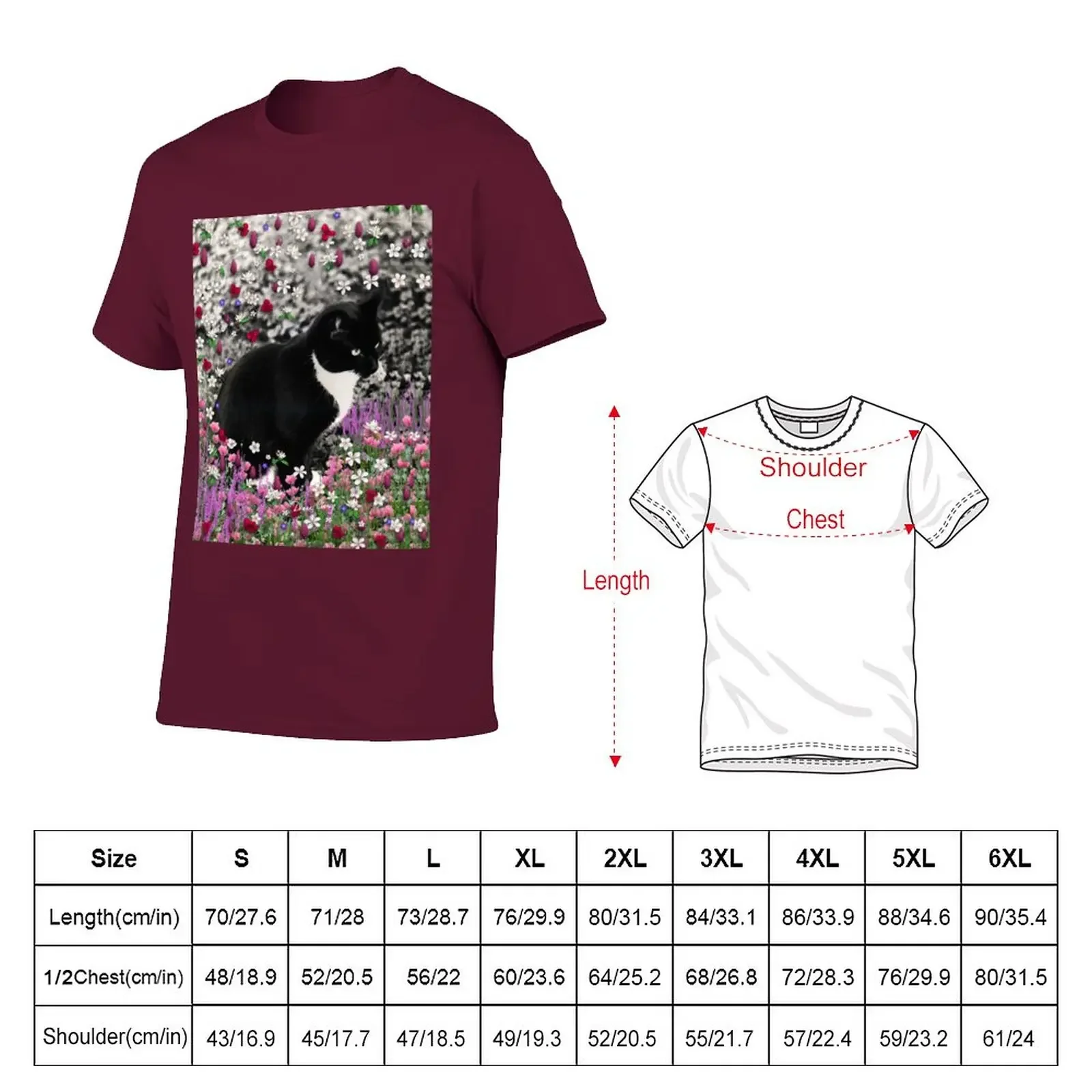 Freckles in Flowers II - Tuxedo Cat T-Shirt boys animal print oversized clothes for men