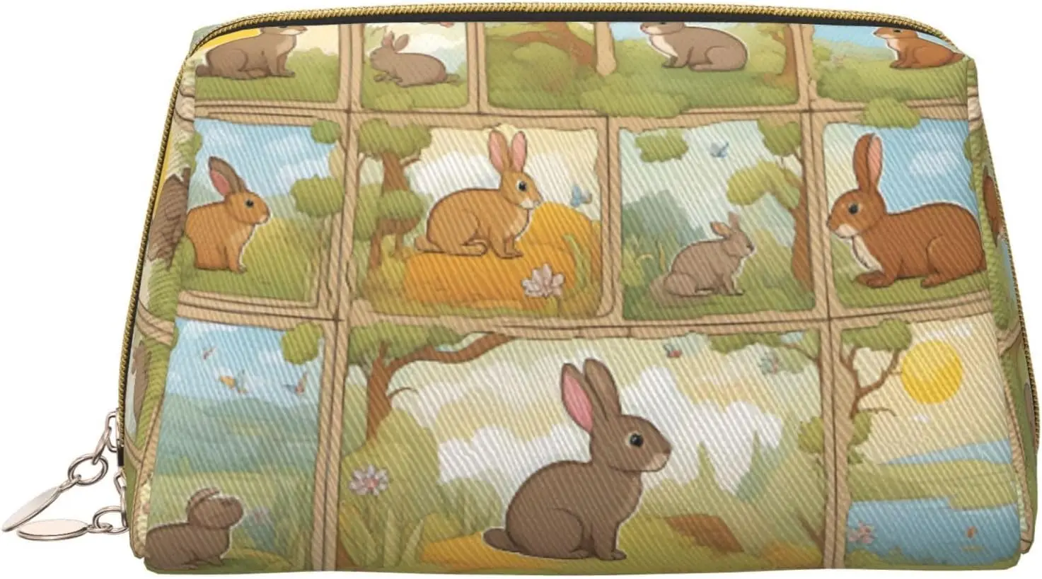 

Кожаная косметичка на молнии с принтом кролика и милых животных, косметичка, органайзер для путешествий, клатч для туалетных принадлежностей