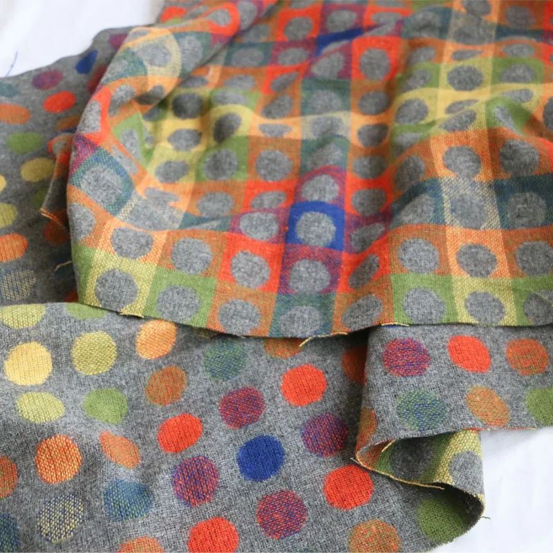 Korean Style Autumn and Winter Colorful Yarn-Dyed Dream Polka Dot Gray Woolen Cloth Clothing Fabrics Cloth Diy