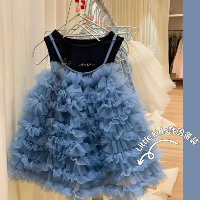 

Girls' Mesh Suspender Dress2026New Summer Princess Dress for Girls, Cake Strap Dress