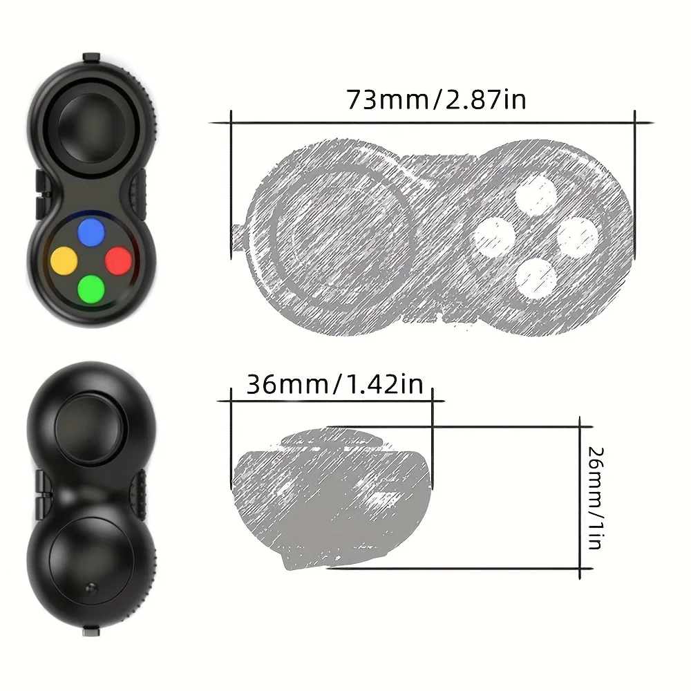 3pcs Retro Classic Handheld Fidget Controllers - Vibrant & Fun Relax Toys with 8 Fidgeting Options, Clickable Buttons, Game Joystick, and Massage Roller in Assorted Colors
