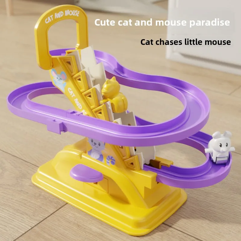 Track Slide Cat Catch Mouse Chase Climb Stairs Table Games Parent-Child Interactive Puzzle Boys and Girls Children's Toys