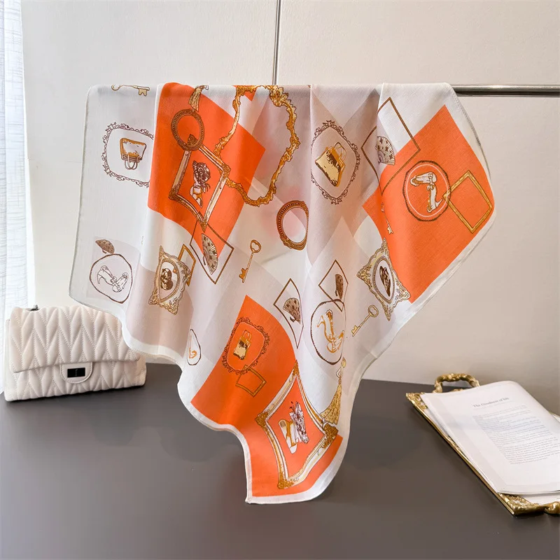 65*65 سنتيمتر الفاخرة طباعة القطن يشعر الحجاب ربيع الخريف الدافئة رئيس الأوشحة الرقبة المرأة موضة الديكور لينة Foulard باندانا