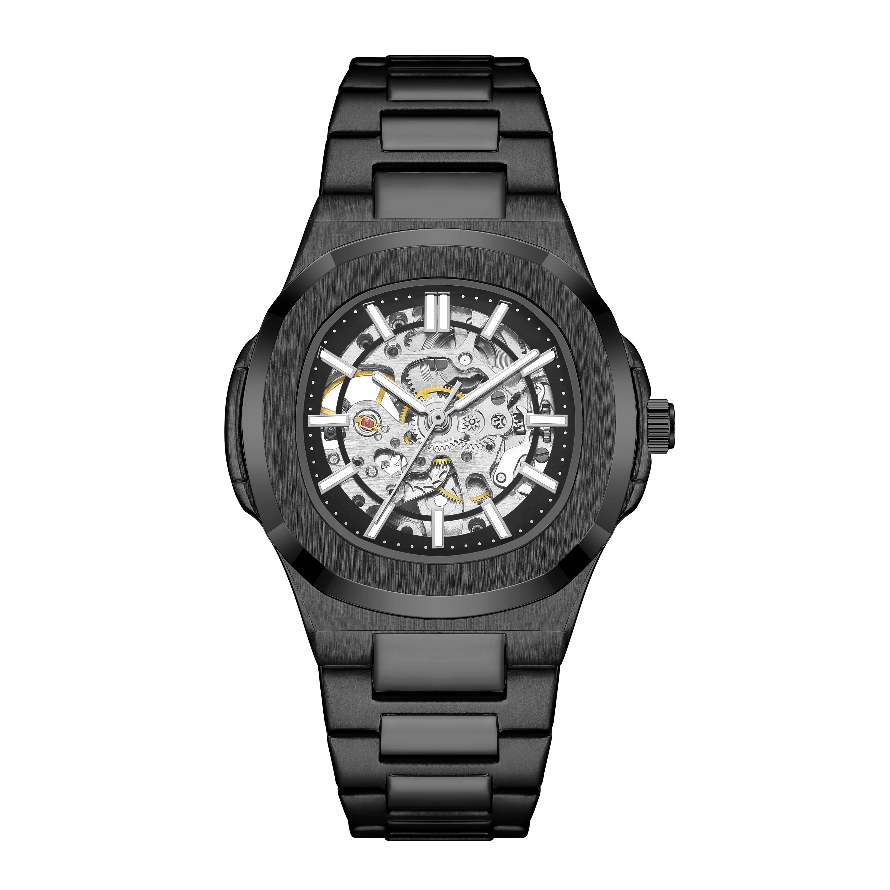 Herren Quarzuhr Mode Automatische Herrenuhr Edelstahl Wasserdicht Business Skelett-Uhr – Detail 2