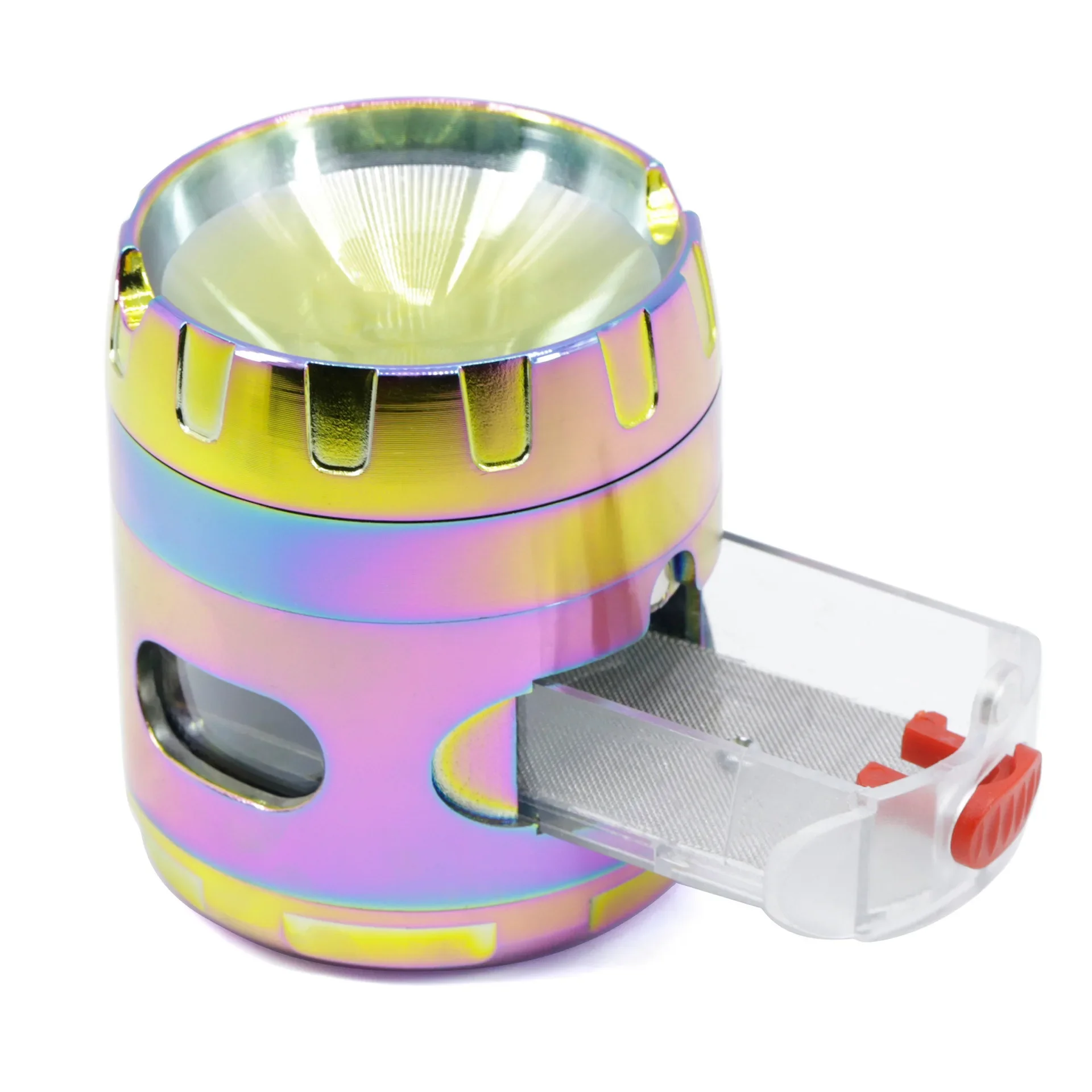 Rainbow Tobacco Grinder 4 Parts Mesh Screen Pollen Catcher With Drawer Smoke Herb Mills Spice 63mm Crusher