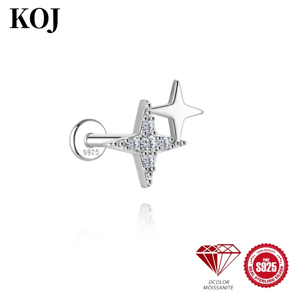 KOJ 1PC 925 Sterling Silver Moissanite Stud Earring Moon Star Flower Dangle Design For Women Delicate Daily Party Jewelry Gift