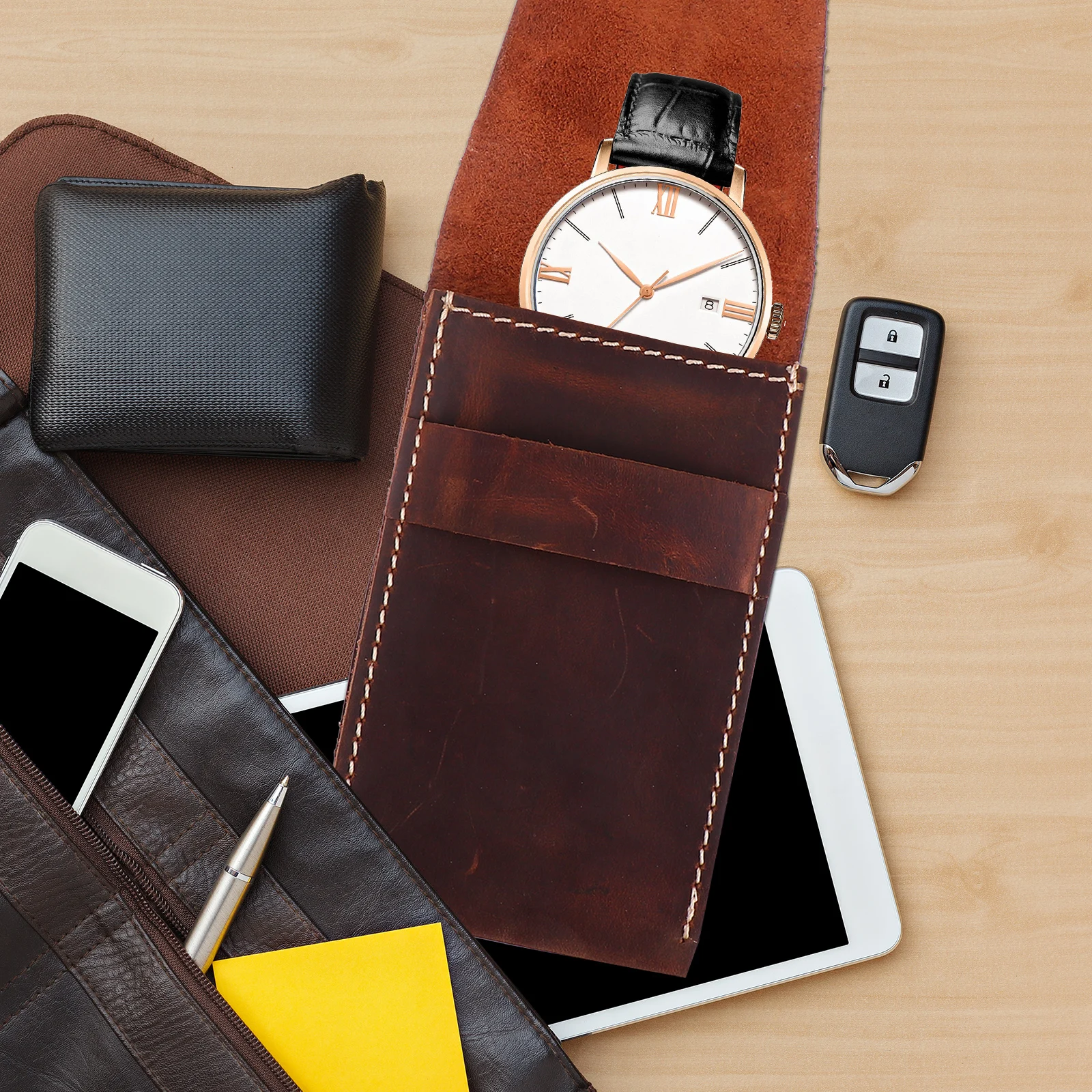 

1 pc Portable Watch Storage Box Simple Cowhide Bag Organizer Travel Pouch Fits Watches Lightweight Durable Protective