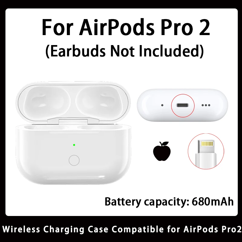 오리지널 에어팟 프로 무선 충전 케이스 교체, 충전기 박스 교체, USB C타입 충전, 1/2/3 세대용