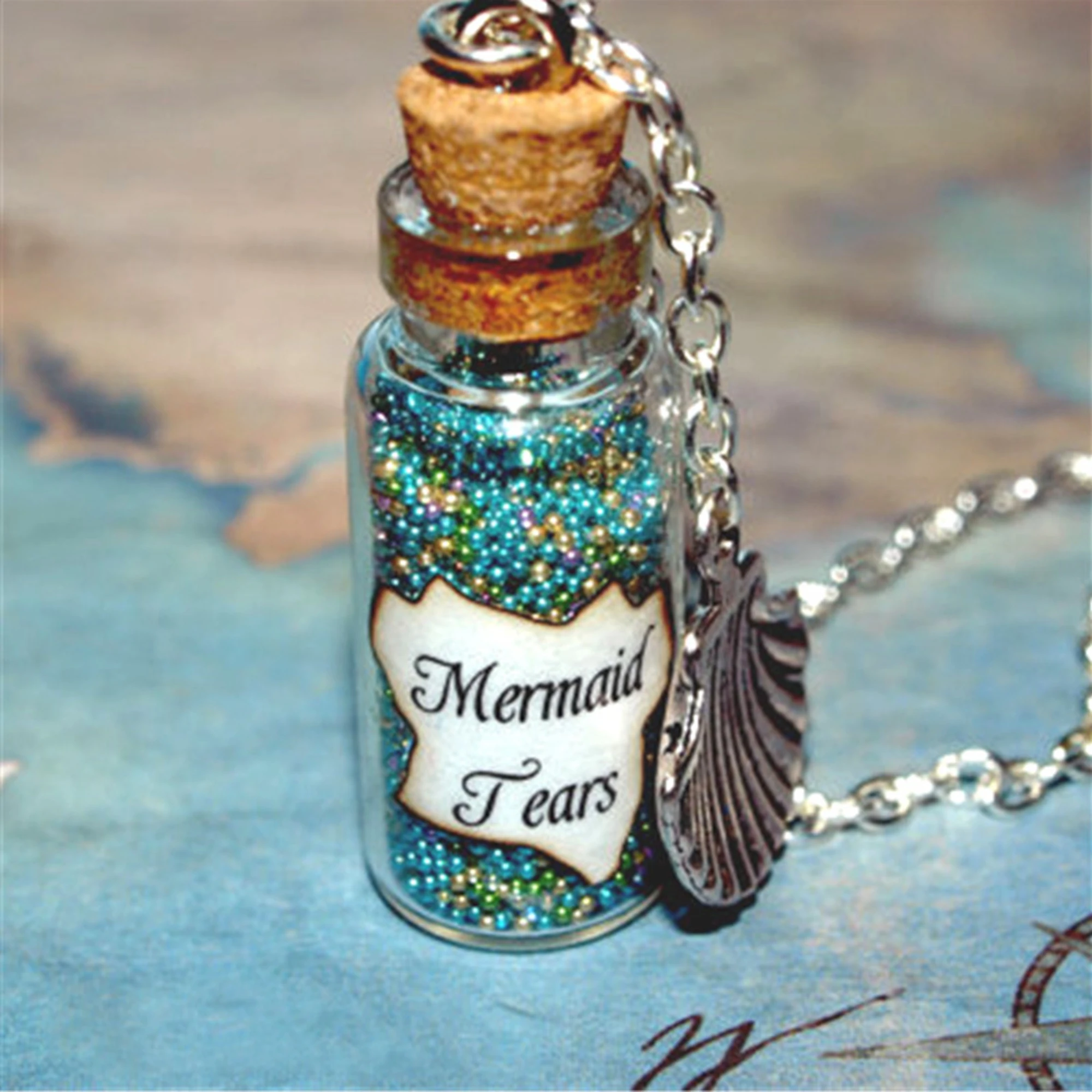 12pcs Mermaid Tears Magical Necklace With a Sea Shell Charm  Pirates of the Caribbean Stranger Tides Inspired neckalce Silver