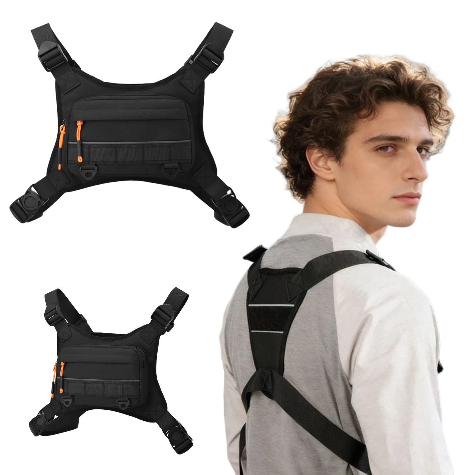 

Сумка-жилет для активного отдыха со светоотражающими полосами, нагрудный рюкзак для кемпинга, дышащий, ударопрочный велосипедный рюкзак для мужчин и женщин