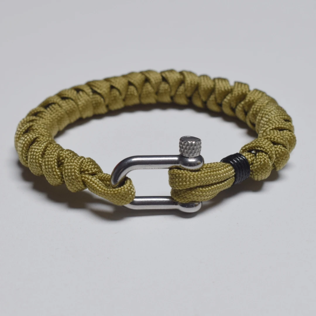 Men Black Paracord Bracelet Stainless Steel Screw Shackle Buckle Hand Knotted Survival Rope Wristband Nautical Outdoor Jewelry