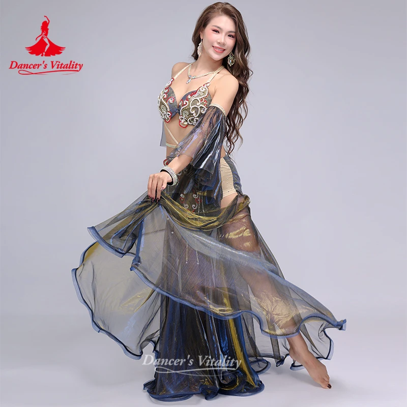 

BellyDance Performance Costume Customized Senior AB Stones Bra+Sleeves+Long Skirt 3pcs Oriental Dance Outfit Dancer's Vitality