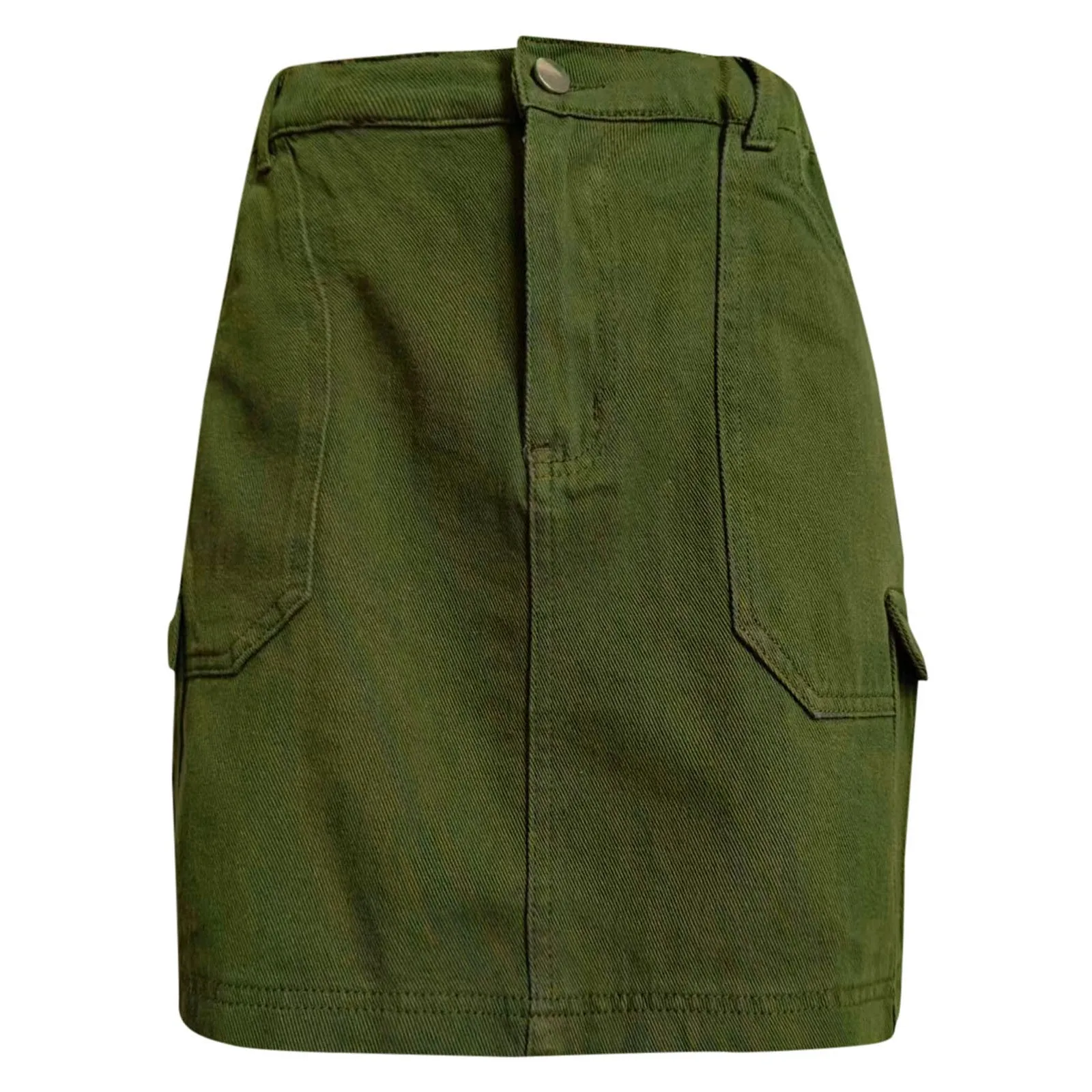 Army Green Denim Skirt Women A Line High Waist Multi Pocket Wrap Hip Denim Skirt Female Clothing Streetwear Mini Skirt