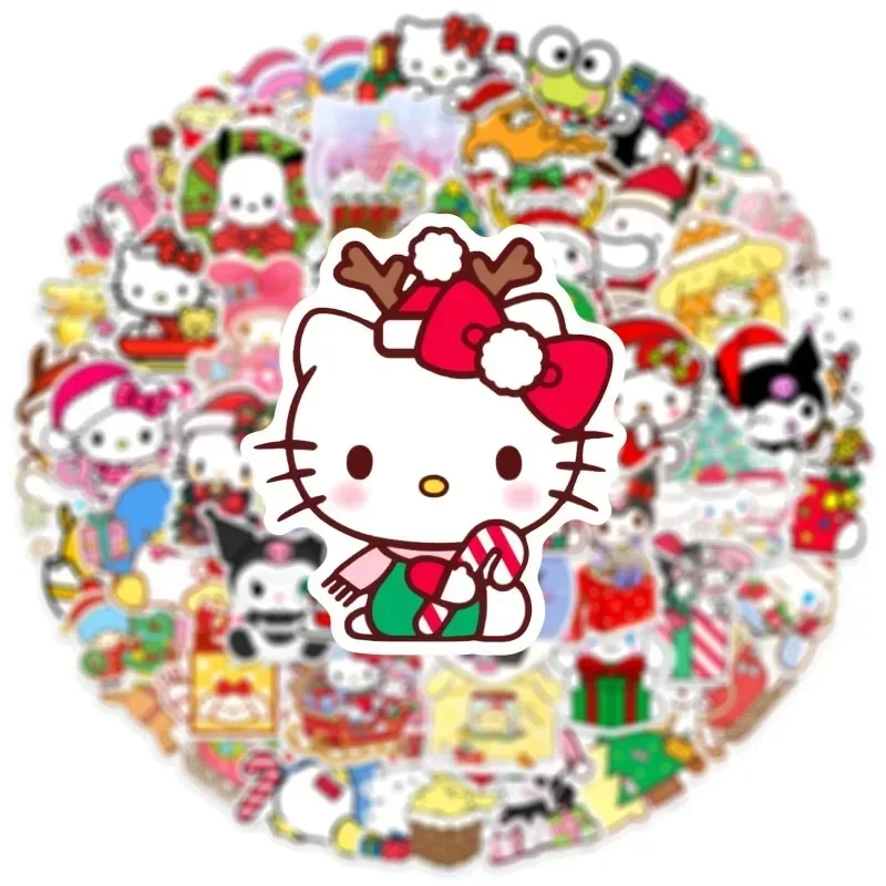 50 sztuk Sanrio Hello Kitty naklejki Cute Cartoon Kuromi Cinnamoroll wodoodporne naklejki dla dzieci zabawki dziewczyna i dziecko prezenty świąteczne