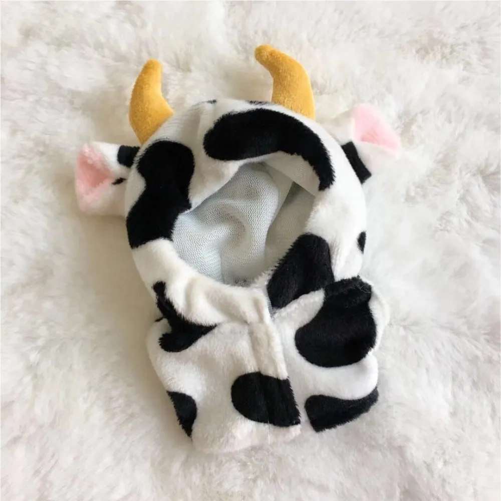 Flannel Cow Print Hooded All-in-one Outfit For 10cm Regular Body Doll Cute Animal Full-body Loungewear Doll Clothes