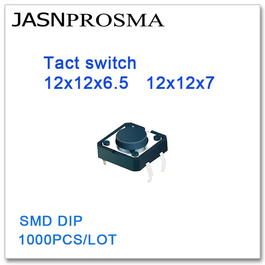 

JASNPROSMA Tact switch 1000PCS/lot 12x12x6.5 12x12x7 SMD DIP Iron cover or Copper cover High quality 12*12*6.5 12*12*7