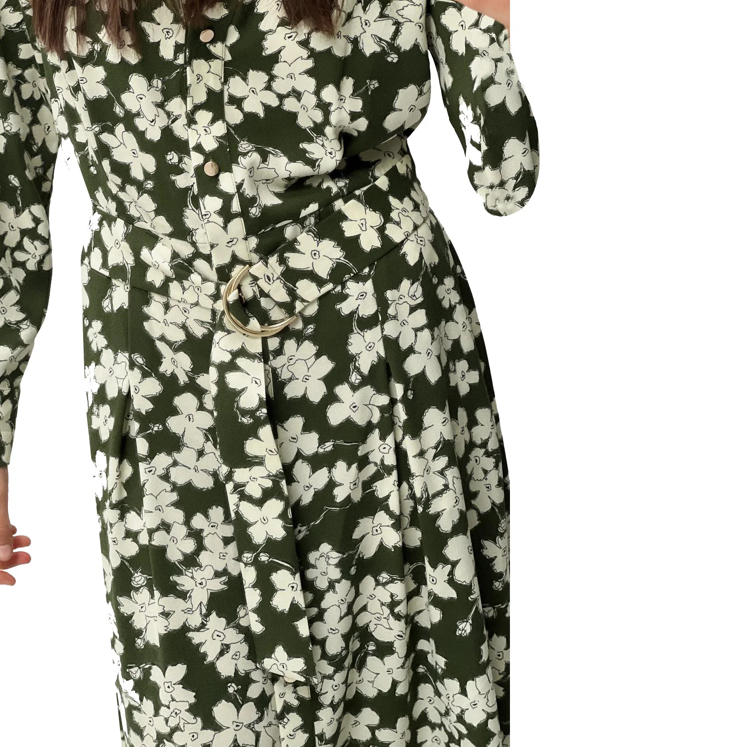 Women\'s Floral Printed Long Sleeve Dress, Long Skirt with Pleats, Slimming Waist Belt, Temperament, New, Shirt Style