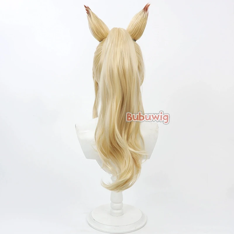 Bubuwig Kunsthaar ‌ Ogata Kanna Cosplay Perücken Blue Archive Ogata Kanna 60 cm lange gewellte blonde Pferdeschwanz-Cos-Perücken hitzebeständig